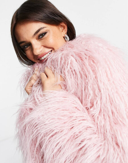 Faux Longline Coat in Light Pink