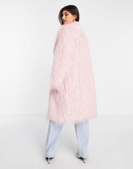 Faux Longline Coat in Light Pink