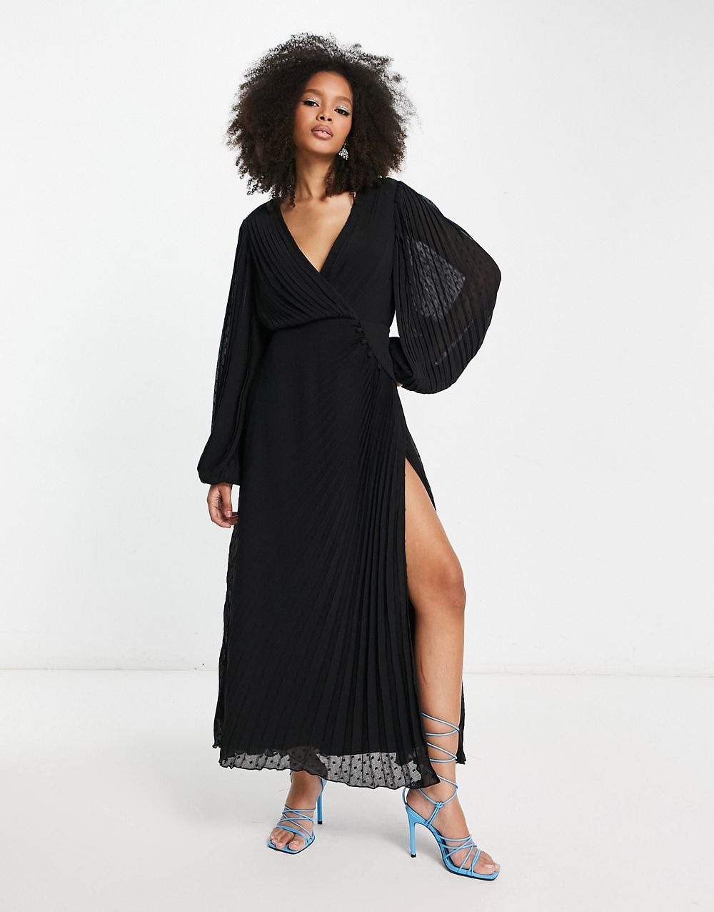Chiffon Wrap Button Detail Maxi Dress