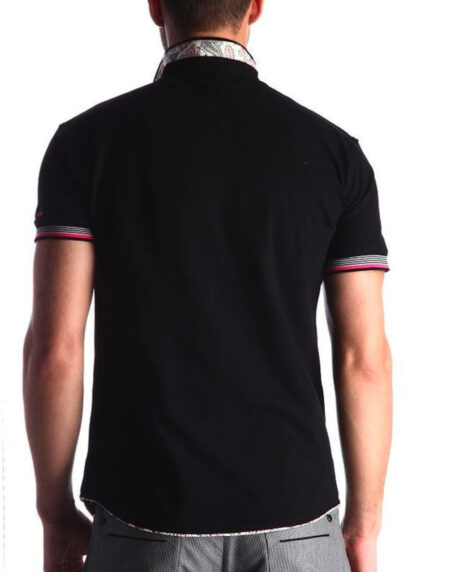 Men's Black - Paisley Turkey Slim Fit Mesh Polo Shirt ( Size - Only XS ) - Amedeo Exclusive