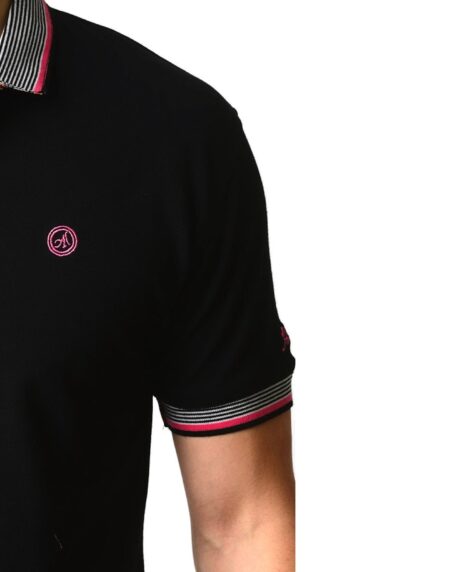 Men's Black - Paisley Turkey Slim Fit Mesh Polo Shirt ( Size - Only XS ) - Amedeo Exclusive