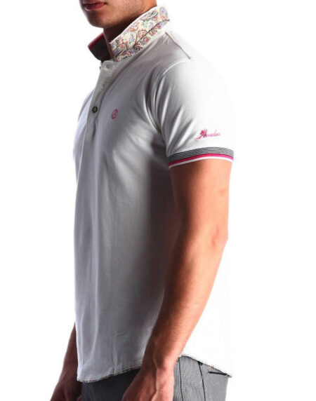 Men's White - Paisley Turkey Slim Fit Mesh Polo Shirt ( Size - Only XS ) - Amedeo Exclusive