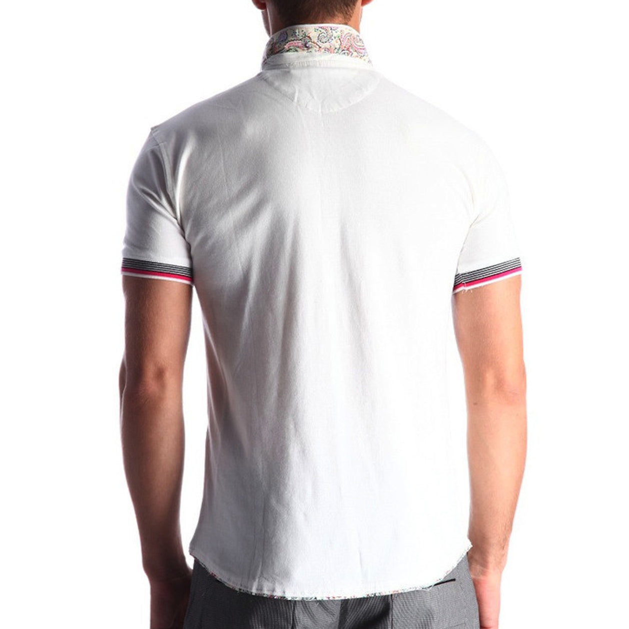 Men's White - Paisley Turkey Slim Fit Mesh Polo Shirt ( Size - Only XS ) - Amedeo Exclusive