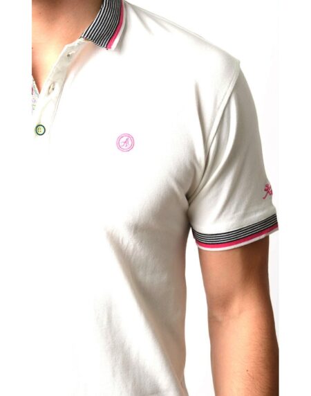 Men's White - Paisley Turkey Slim Fit Mesh Polo Shirt ( Size - Only XS ) - Amedeo Exclusive