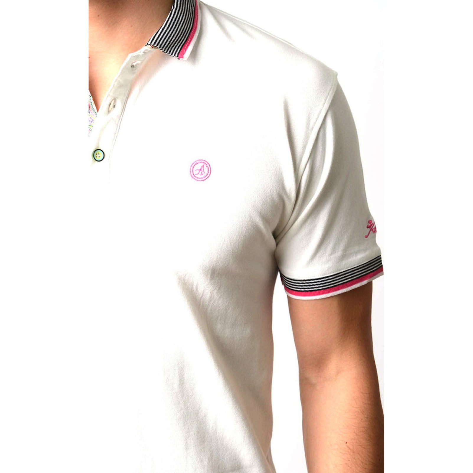 Men's White - Paisley Turkey Slim Fit Mesh Polo Shirt ( Size - Only XS ) - Amedeo Exclusive