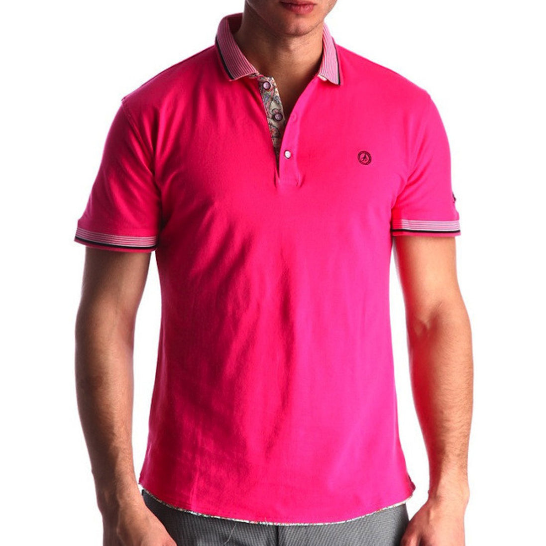 Men's Pink - Paisley Turkey Slim Fit Mesh Polo Shirt ( Size - Only XS ) - Amedeo Exclusive