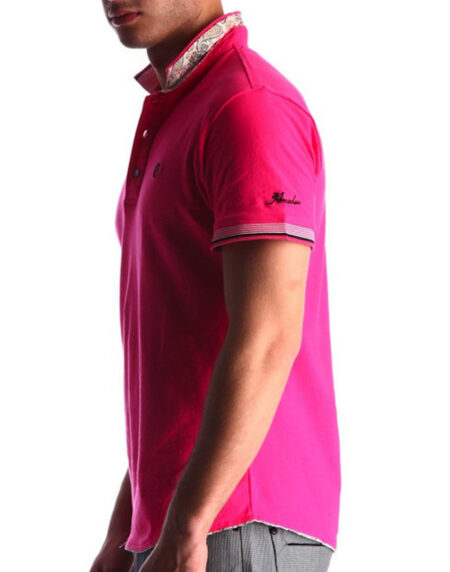 Men's Pink - Paisley Turkey Slim Fit Mesh Polo Shirt ( Size - Only XS ) - Amedeo Exclusive