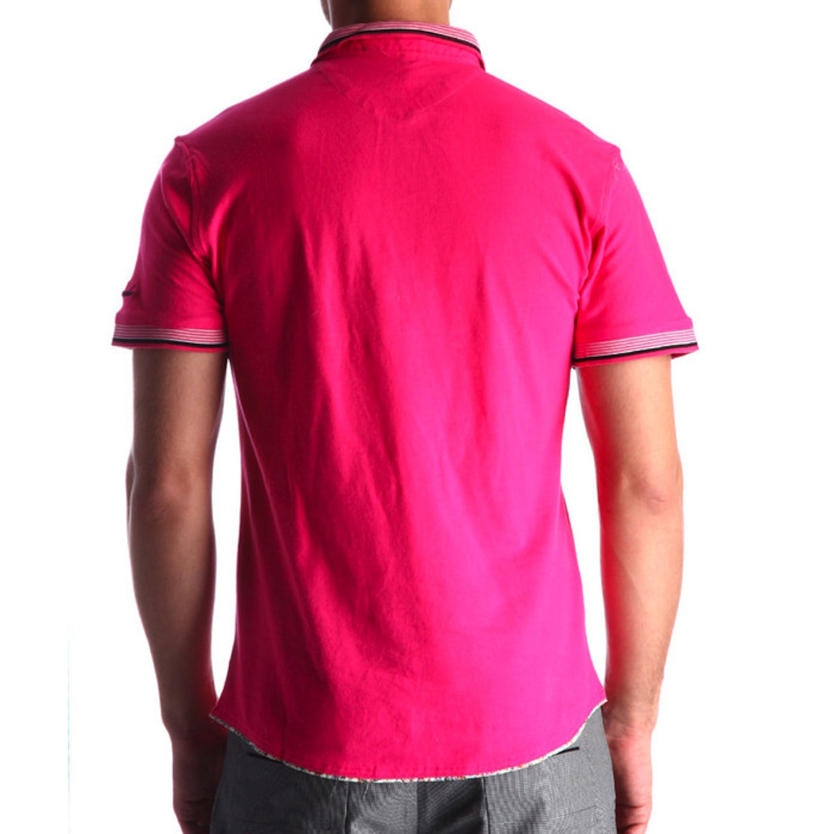 Men's Pink - Paisley Turkey Slim Fit Mesh Polo Shirt ( Size - Only XS ) - Amedeo Exclusive