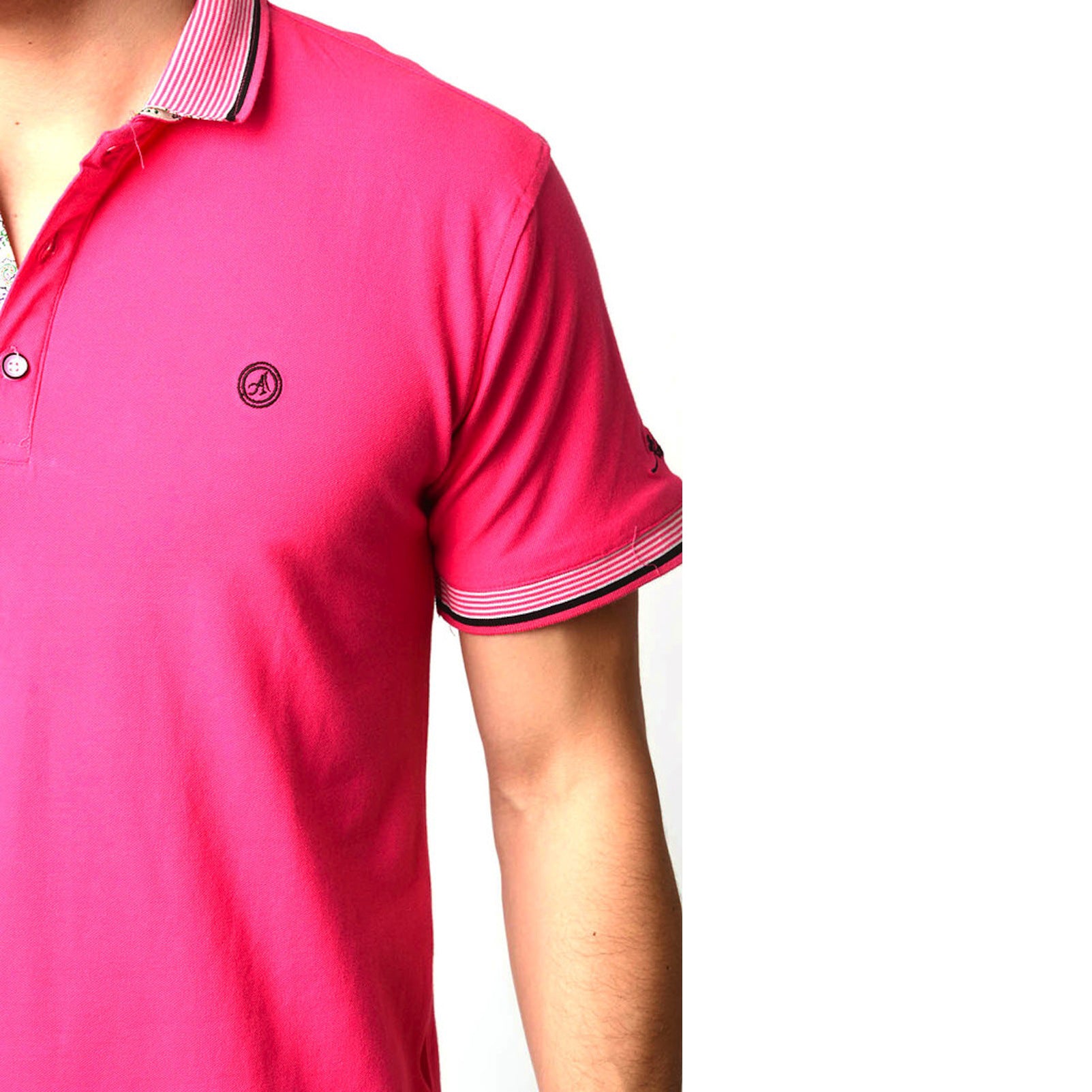 Men's Pink - Paisley Turkey Slim Fit Mesh Polo Shirt ( Size - Only XS ) - Amedeo Exclusive