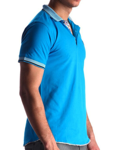 Men's Blue - Paisley Turkey Slim Fit Mesh Polo Shirt ( Size - Only XS ) - Amedeo Exclusive