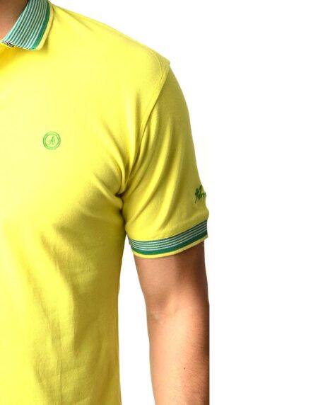 Men's Yellow - Paisley Turkey Slim Fit Mesh Polo Shirt ( Size - Only XS ) - Amedeo Exclusive