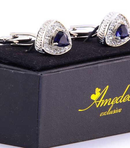 Dark Blue Stone Mens Stainless Steel Triangle Cufflinks For Shirt With Box – Hand Crafted Perfect