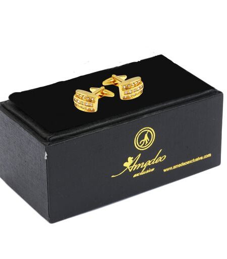 Gold Mens Stainless Steel Rectangle with Zirconia’s Cufflinks for Shirt with Box – Hand Crafted