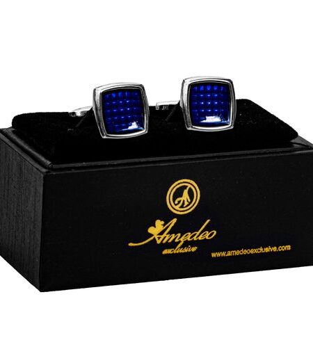 Silver Blue Squares Mens Stainless Steel Square Cufflinks for Shirt with Box – Hand Crafted Perfect Gift