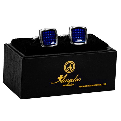 Silver Blue Squares Mens Stainless Steel Square Cufflinks for Shirt with Box - Hand Crafted Perfect Gift - Image 2