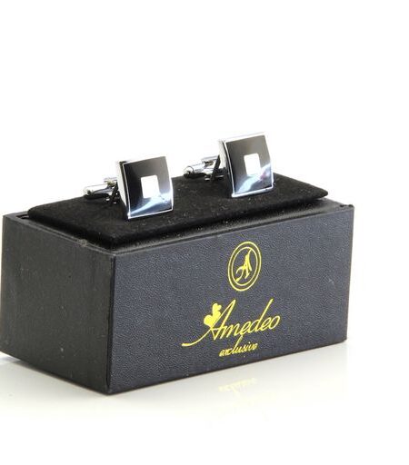 Black with Silver Mens Stainless Steel Square Cufflinks for Shirt with Box – Hand Crafted Perfect