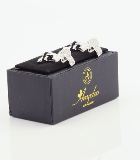 Silver Mens Stainless Steel Guns Cufflinks for Shirt with Box – Hand Crafted Perfect Gift