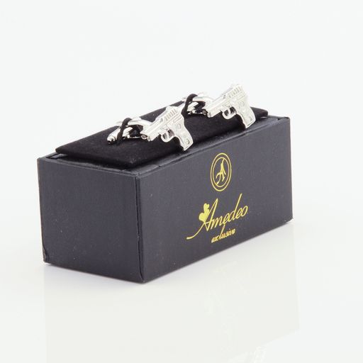 Silver Mens Stainless Steel Guns Cufflinks for Shirt with Box - Hand Crafted Perfect Gift - Image 2