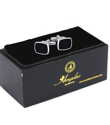 Silver Black Mens Stainless Steel Squares Cufflinks for Shirt with Box – Hand Crafted Perfect Gift