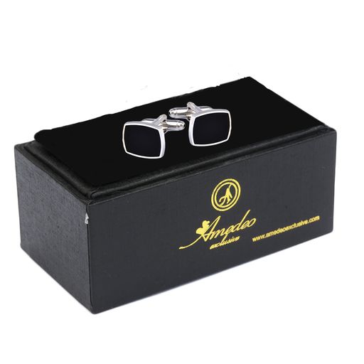 Silver Black Mens Stainless Steel Squares Cufflinks for Shirt with Box - Hand Crafted Perfect Gift - Image 2