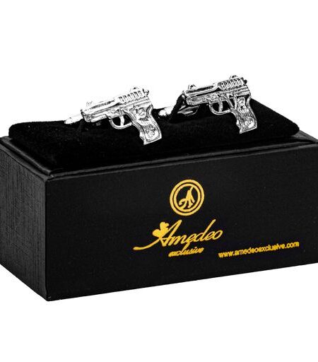 Silver Guns Mens Stainless Steel Square Cufflinks for Shirt with Box – Hand Crafted Perfect Gift