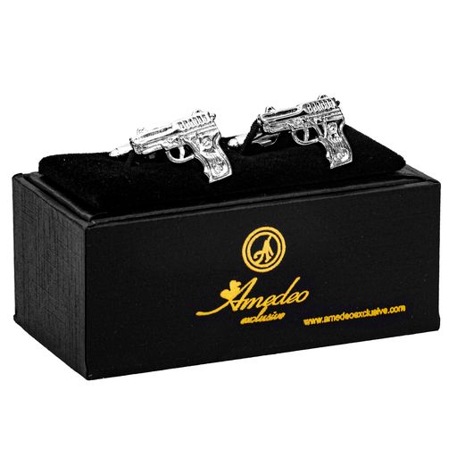 Silver Guns Mens Stainless Steel Square Cufflinks for Shirt with Box - Hand Crafted Perfect Gift - Image 2