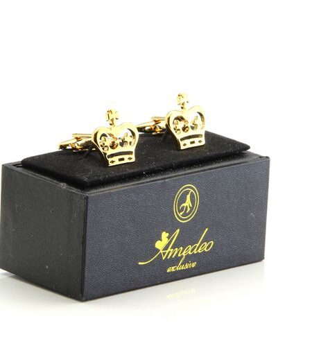 Men’s Stainless Steel Gold Crowns Cufflinks with Box