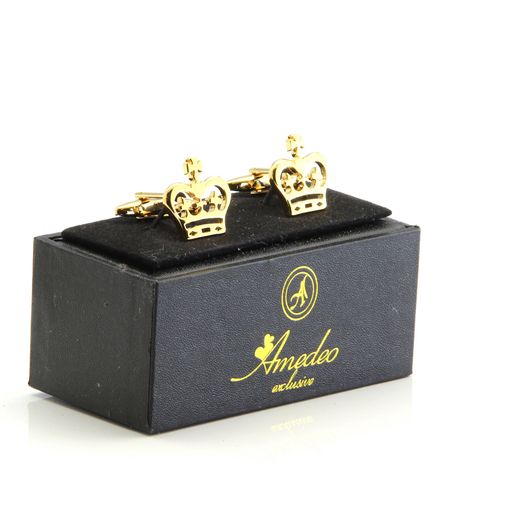 Men's Stainless Steel Gold Crowns Cufflinks with Box - Image 2