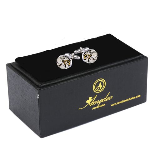 Silver Mens Stainless Steel Functioning Movement Cufflinks for Shirt with Box - Hand Crafted Perfect Gift - Image 2