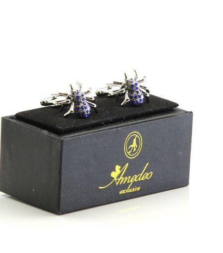 Silver and Blue Mens Stainless Steel Spiders Cufflinks for Shirt with Box – Hand Crafted Perfect