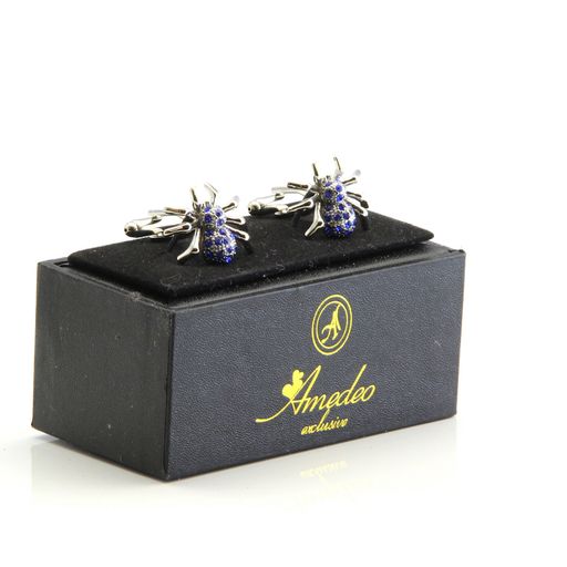 Silver and Blue Mens Stainless Steel Spiders Cufflinks for Shirt with Box - Hand Crafted Perfect - Image 2