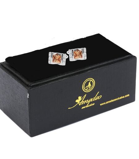 Zirconia with Orange Mens Stainless Steel Square Cufflinks for Shirt with Box – Hand Crafted Perfect