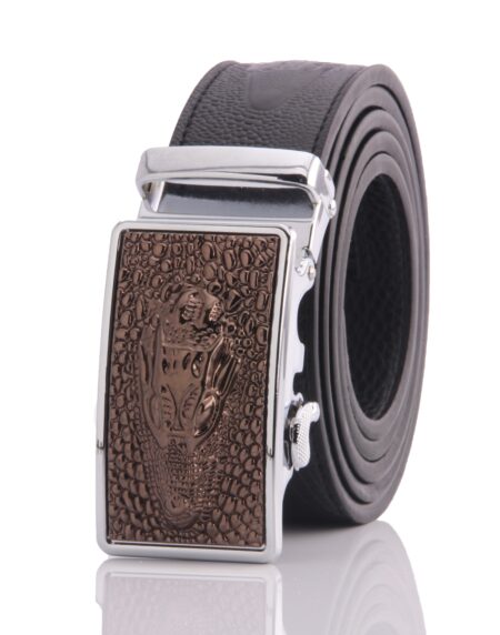 Amedeo Exclusive Men’s Black Ratchet Belt – Stainless Steel Brown Dragon Buckle (Adjustable 26”–52”)
