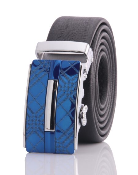 Men’s Stainless Steel Black Belt – With Blue Buckle one size fits most no holes needed