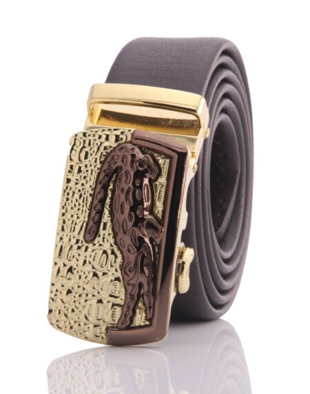 Men’s Smart Ratchet No Holes Automatic Buckle Belt in Gold & Brown Color