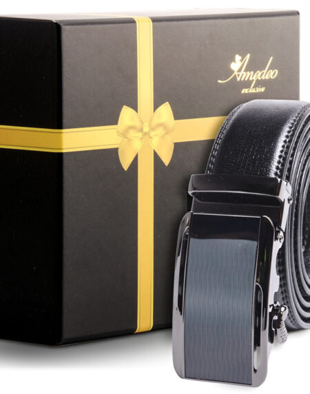 Men's Stainless Steel Black Belt - Black Buckle Belt - Amedeo Exclusive