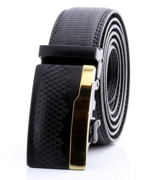 Amedeo Exclusive Gold & Black Automatic Ratchet Belt – No Holes, Micro-Adjust Perfect Fi