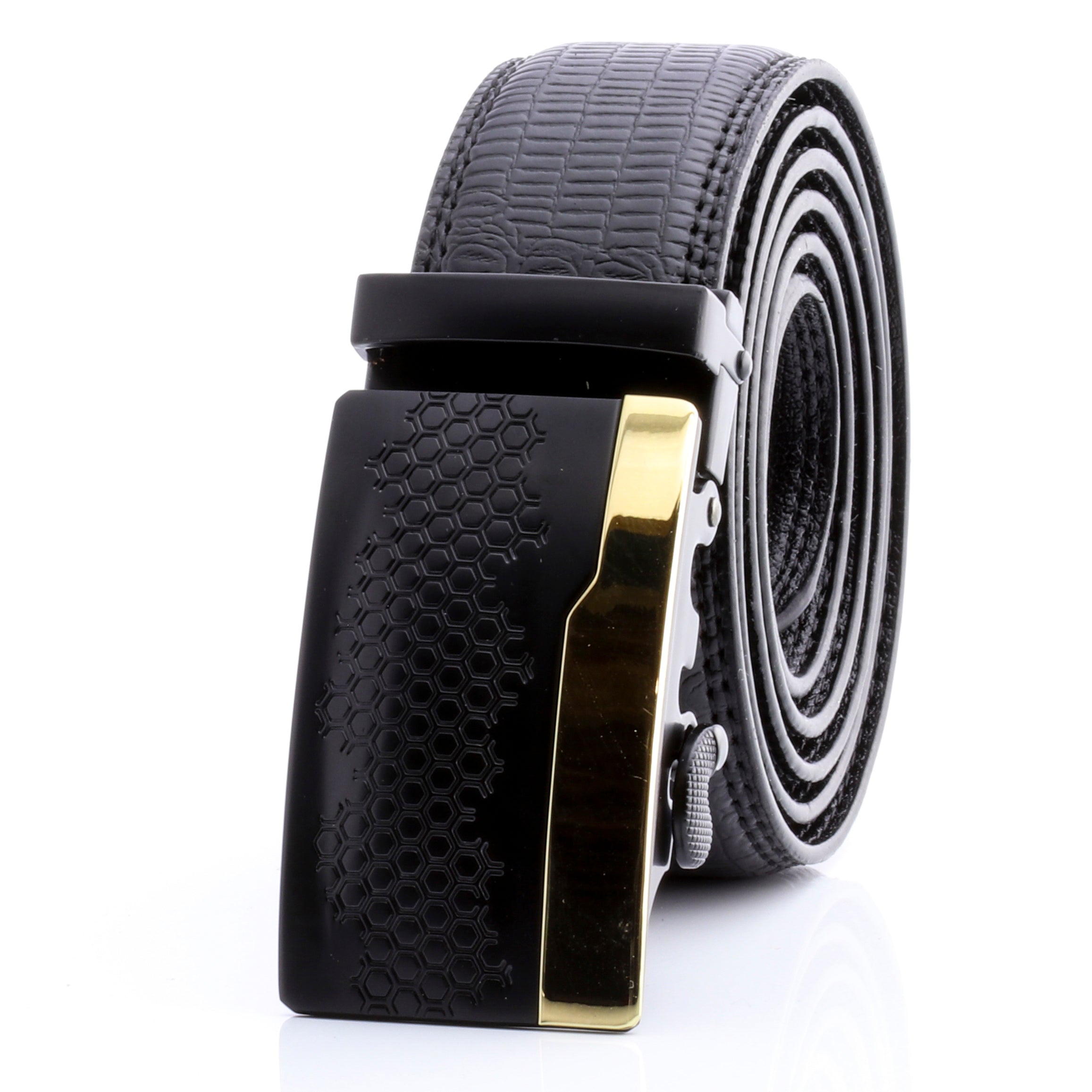 Amedeo Exclusive Gold & Black Automatic Ratchet Belt – No Holes, Micro-Adjust Perfect Fi - Image 2