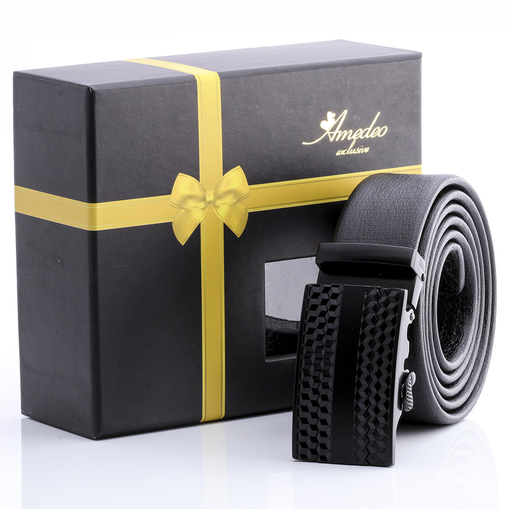 Men's Stainless Steel Black Buckle Belt - Amedeo Exclusive