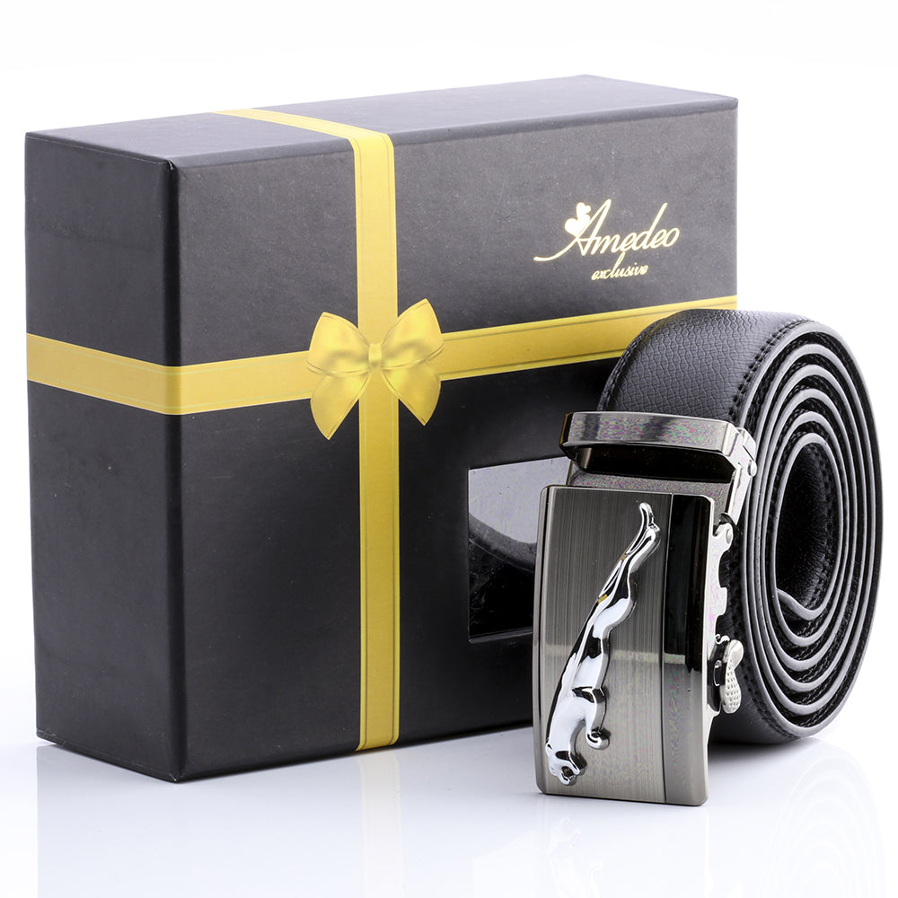 Men's Stainless Steel Black Belt with Silver Buckle - Amedeo Exclusive