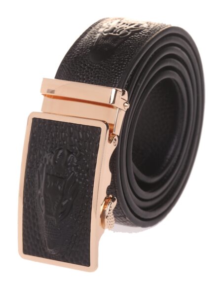 Men’s Smart Ratchet No Holes Automatic Buckle Belt in Black & Gold Color
