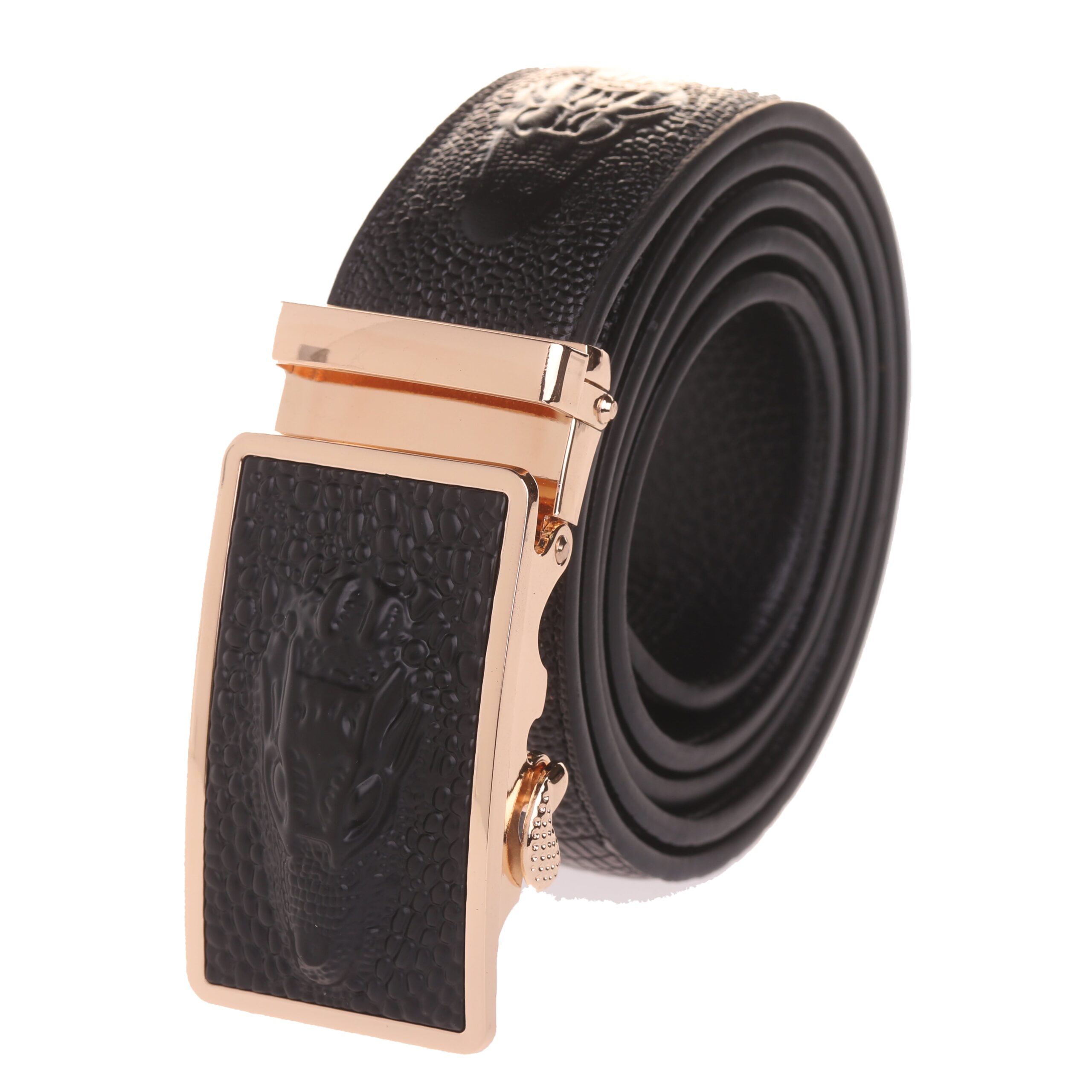 Men's Smart Ratchet No Holes Automatic Buckle Belt in Black & Gold Color - Image 2