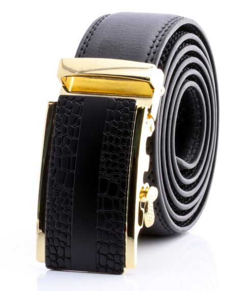 Men’s Smart Ratchet No Holes Automatic Buckle Belt in Gold & Black Color