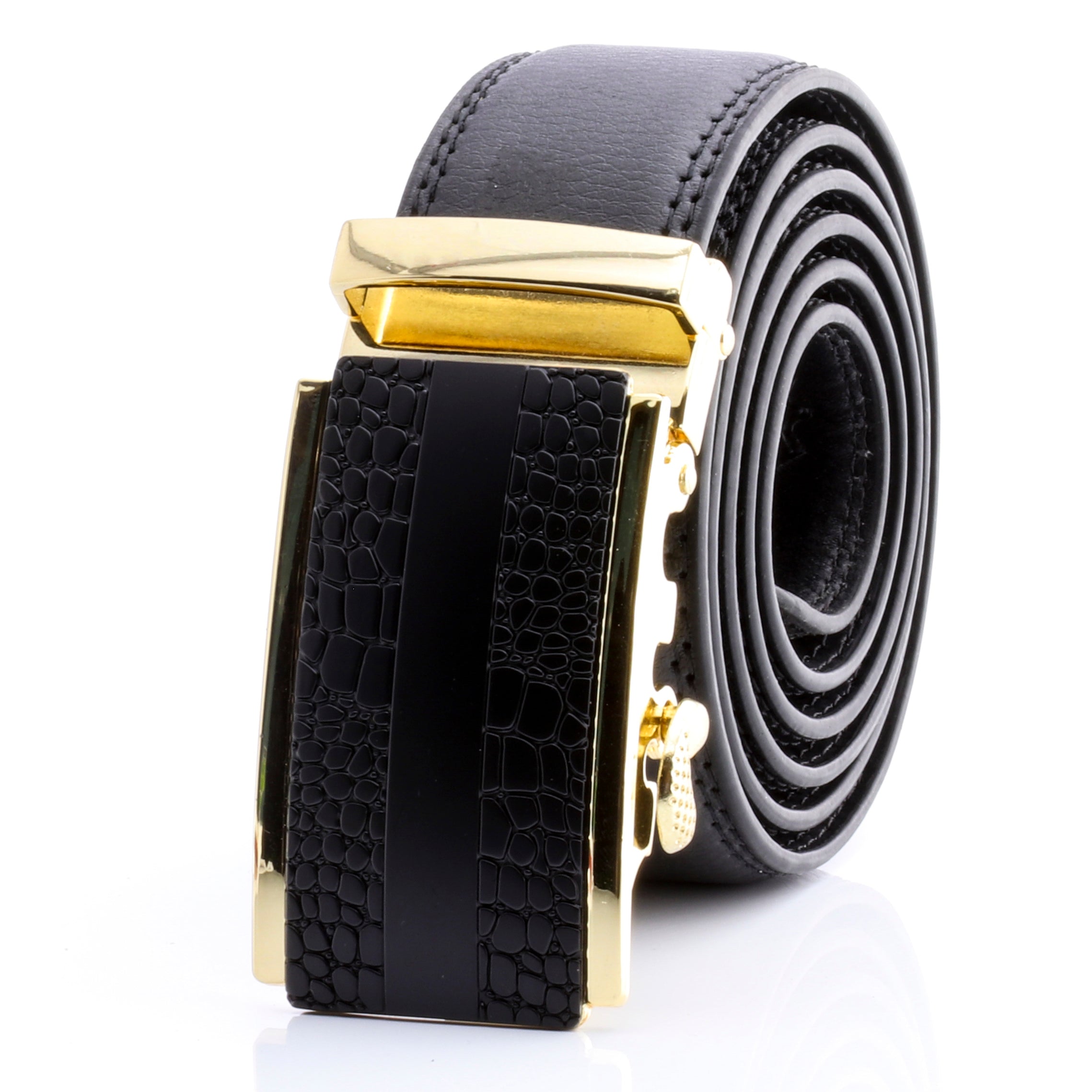 Men's Smart Ratchet No Holes Automatic Buckle Belt in Gold & Black Color - Image 2
