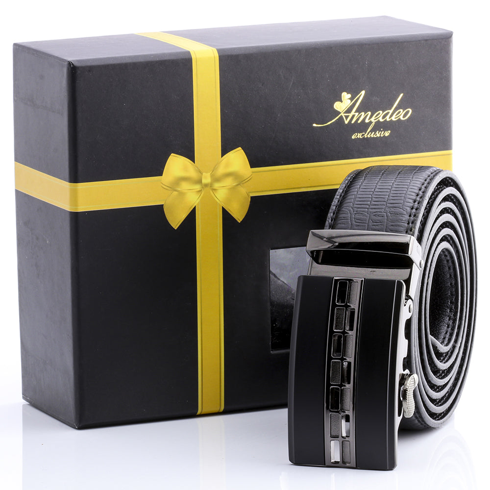 Men's Stainless Steel Black Belt with Black Buckle - Amedeo Exclusive
