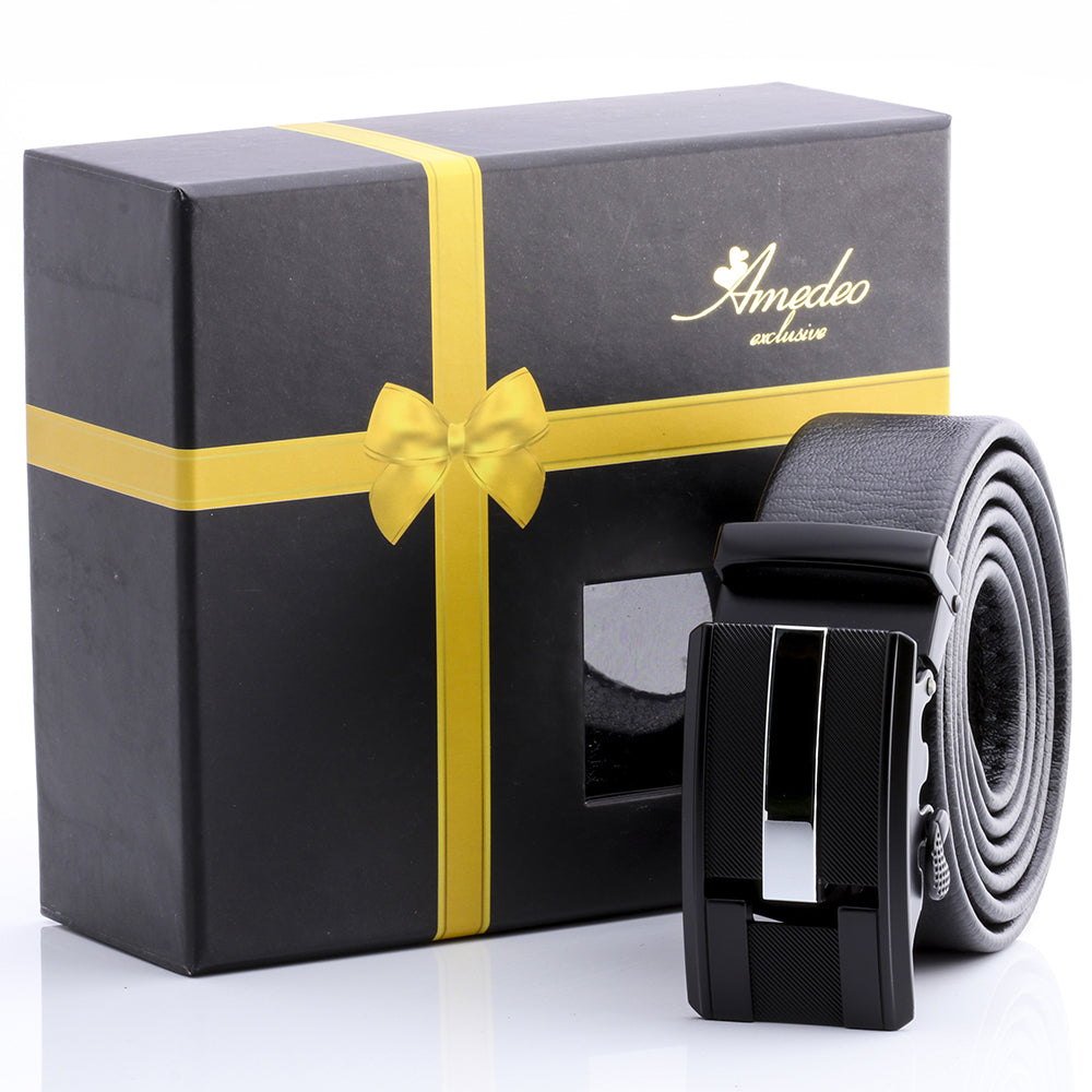 Men's Stainless Steel Black Belt with Silver & Black Buckle - Amedeo Exclusive
