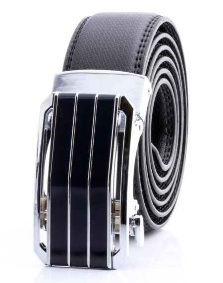 Men’s Black Ratchet Belt Stainless Steel Silver & Black Buckle | Comfort Click fits 26”–52” waist