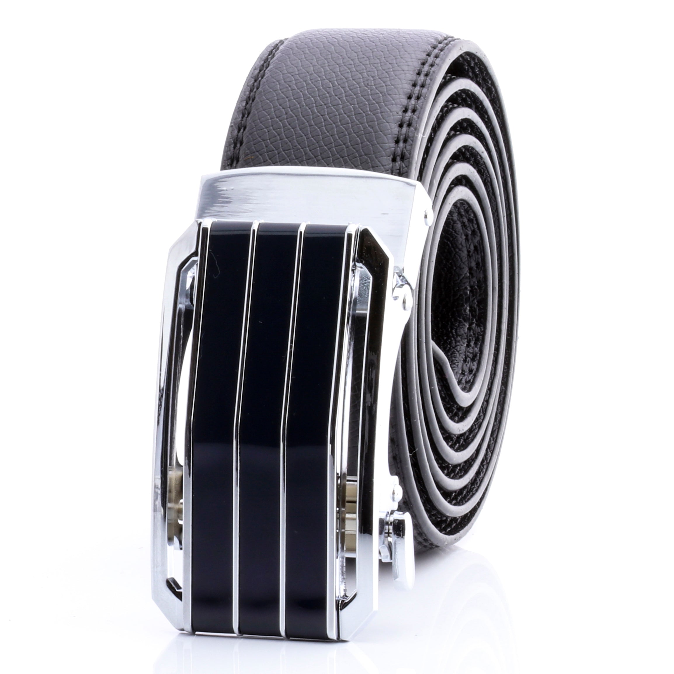 Men’s Black Ratchet Belt Stainless Steel Silver & Black Buckle | Comfort Click fits 26”–52” waist - Image 2