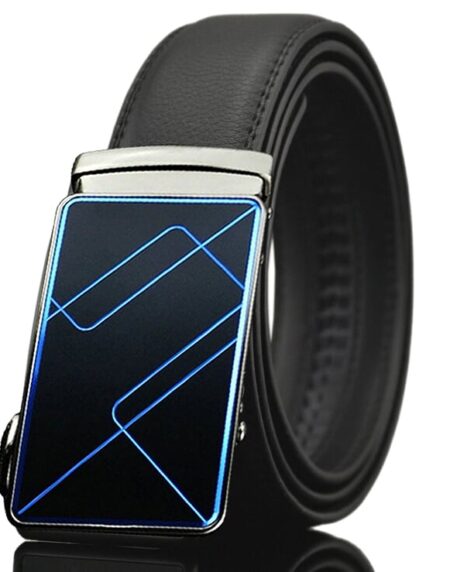 Men’s Stainless Steel Black Belt with Blue & Black Buckle