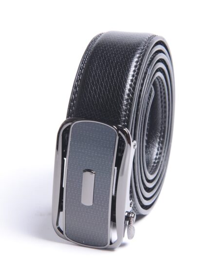 Black Ratchet Belt – Stainless Steel Silver & Black Automatic Buckle | Adjustable 26”–52”